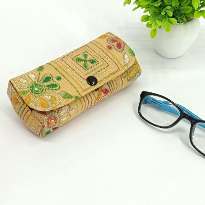 Picture of Handcrafted Kantha Stitch Eyeglasses / Sunglass Case – Beige Multi-Color Floral Motif