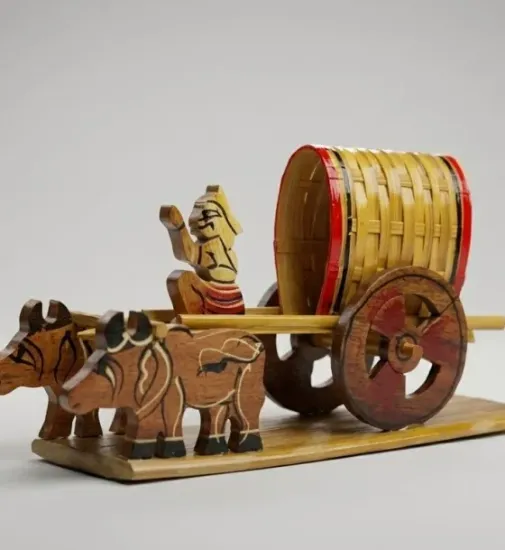 Picture of Handcrafted Wooden & Bamboo Bullock Cart Showpiece – Rural Heritage Miniature