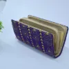Picture of Handcrafted Purple Kantha Embroidery Double-Zipper Wallet – Santiniketan Long Fabric Clutch